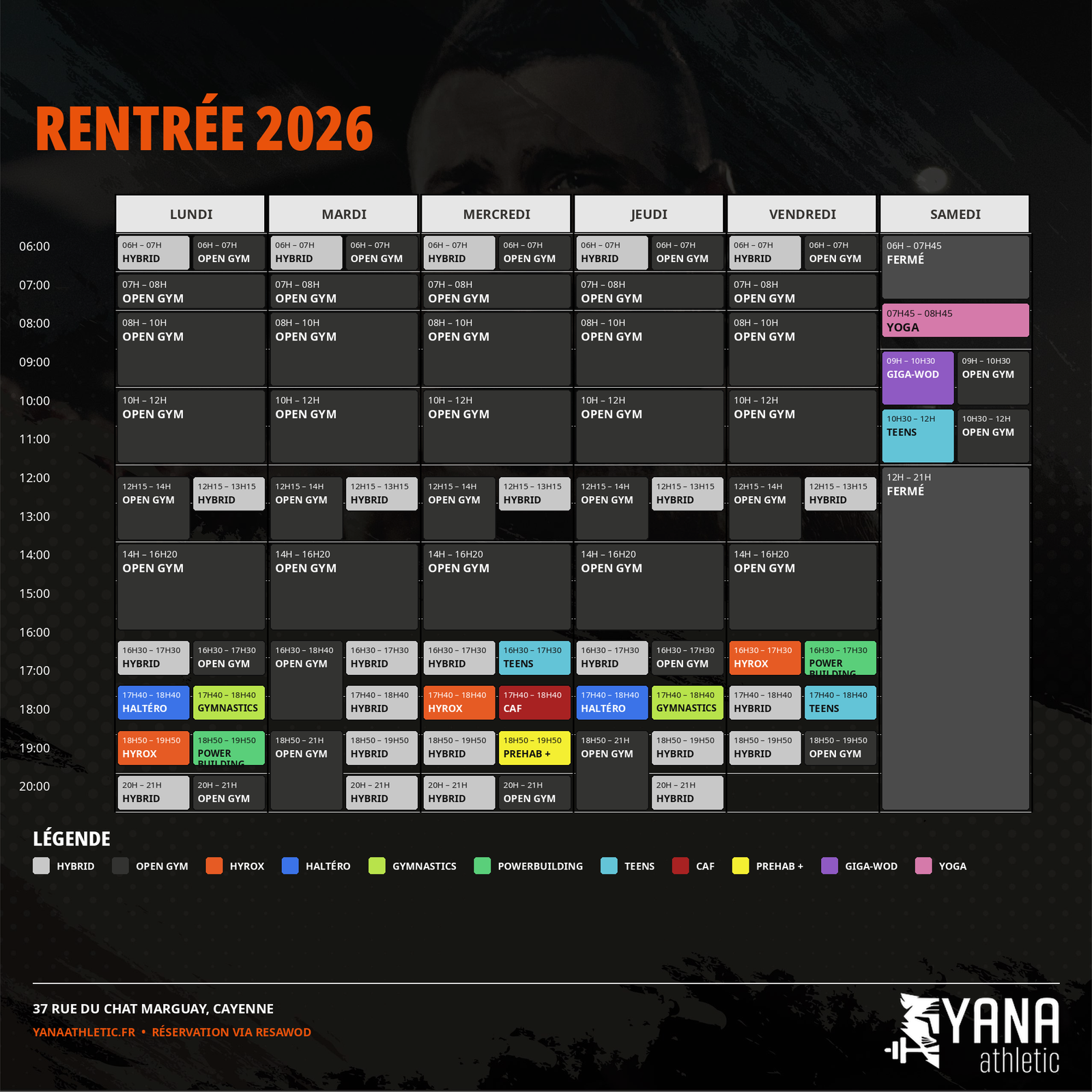 Planning hebdomadaire Yana Athletic