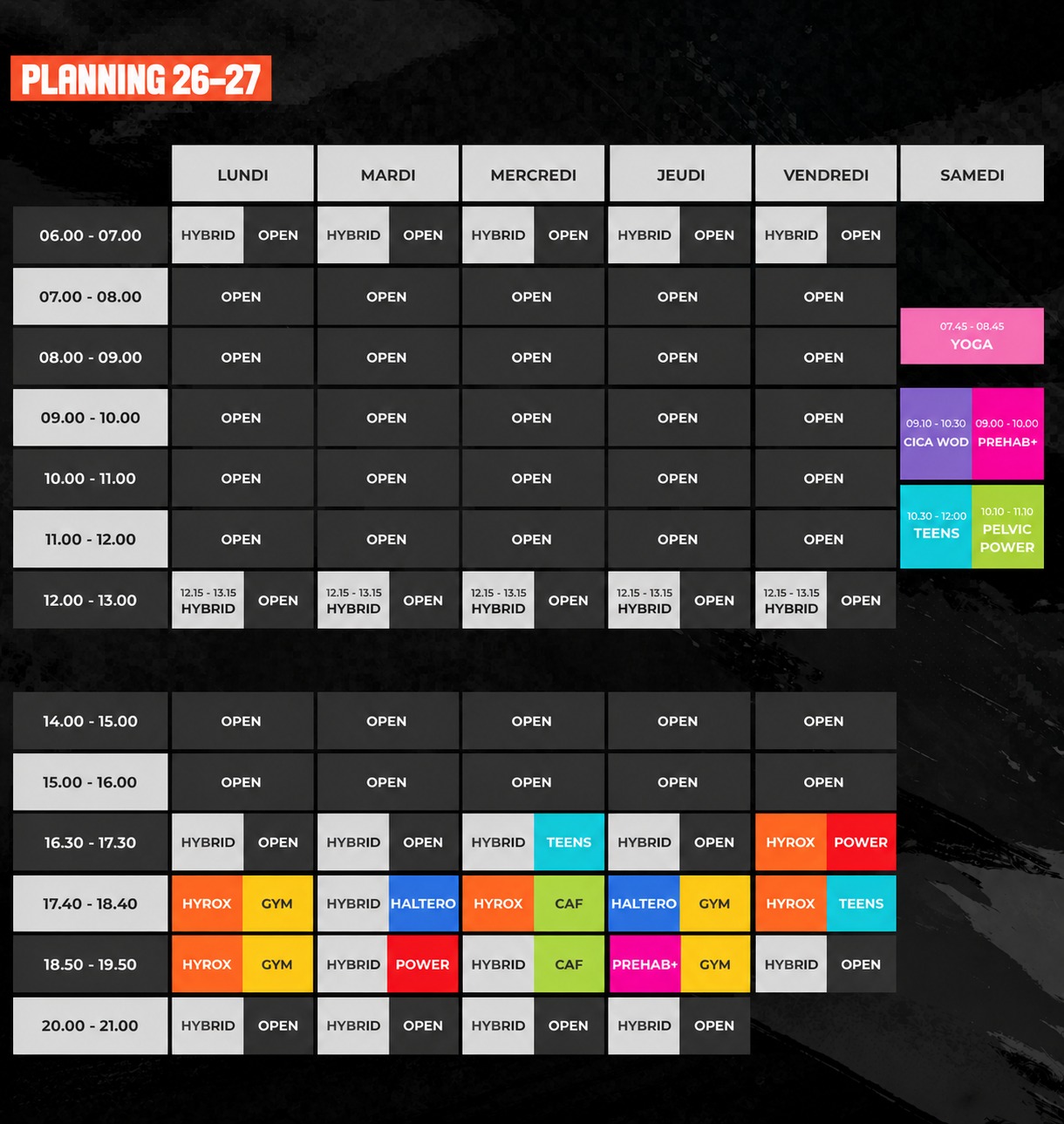 Planning hebdomadaire Yana Athletic